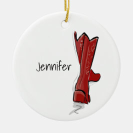 Personalized Red Cowboy Boots Western Holiday Gift Julgransprydnad Keramik