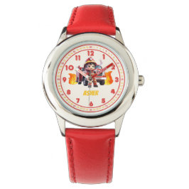 Personalized Red Cute Boy Firefighter Kids Armbandsur