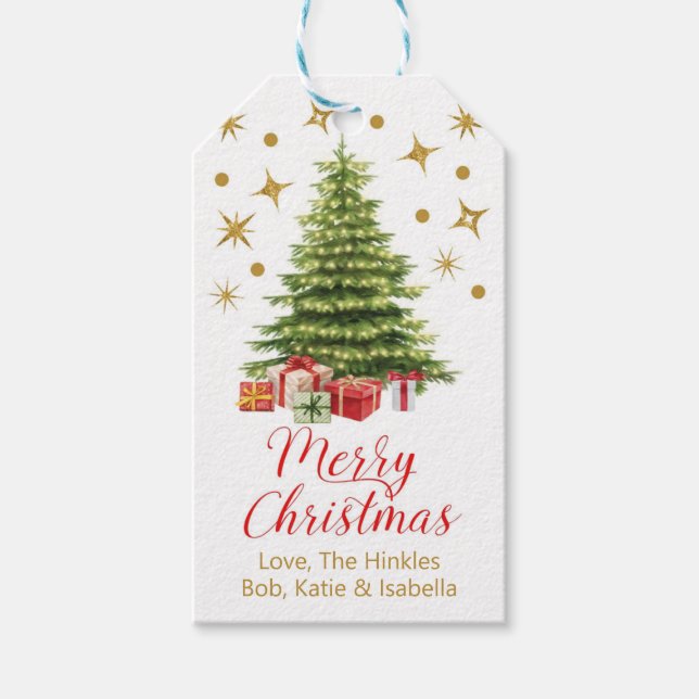 Personalized Red & Gold Christmas Tree Presentetikett (Framsidan)