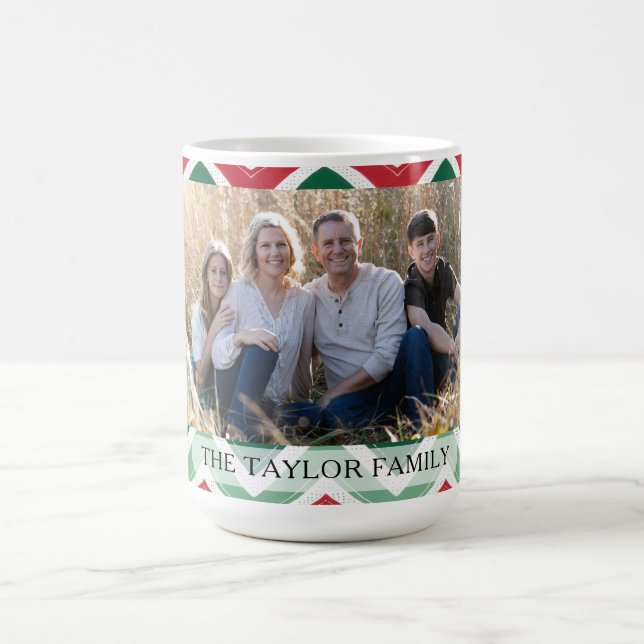 Personalized Red Green Chevron Photo Family Kaffemugg (Center)