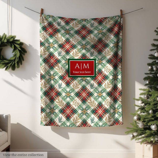 Personalized red & green watercolor plaid blanket fleecefilt (Personalized red & green watercolor plaid blanket)