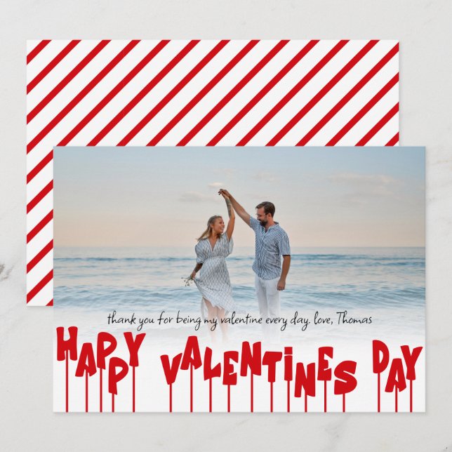 Personalized Red Happy Valentines Day One Photo Julkort (Fram/baksida)
