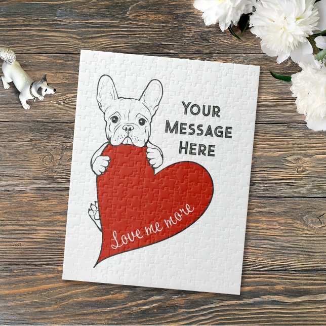 Personalized Red Heart Cute French Bulldog Pussel (Skapare uppladdad)