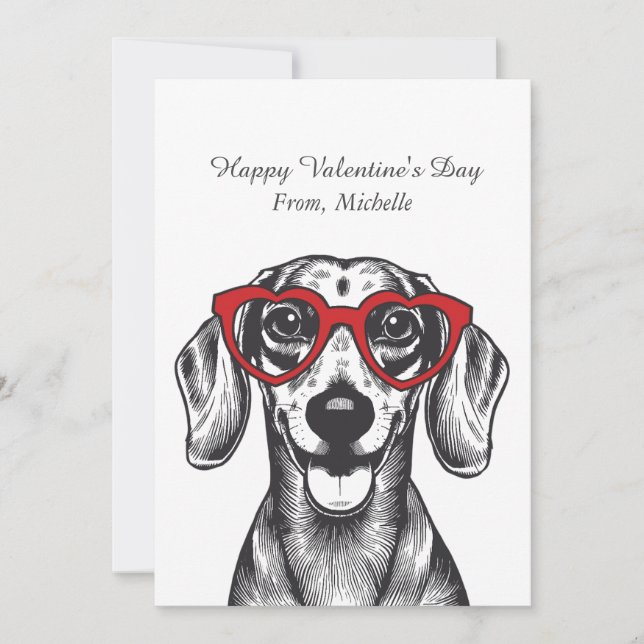 Personalized Red Hearts Dachshund Valentine's Day  Julkort (Framsida)