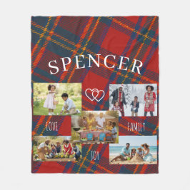 Personalized Red Plaid Tartan Family Photo Fleecefilt