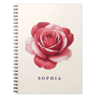Personalized Red Rose Notebook Elegant Floral Anteckningsbok