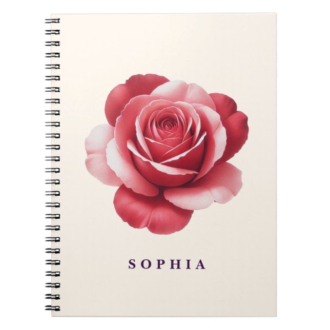 Personalized Red Rose Notebook Elegant Floral Anteckningsbok (Framsidan)