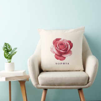 Personalized Red Rose Throw Pillow Elegant Kudde