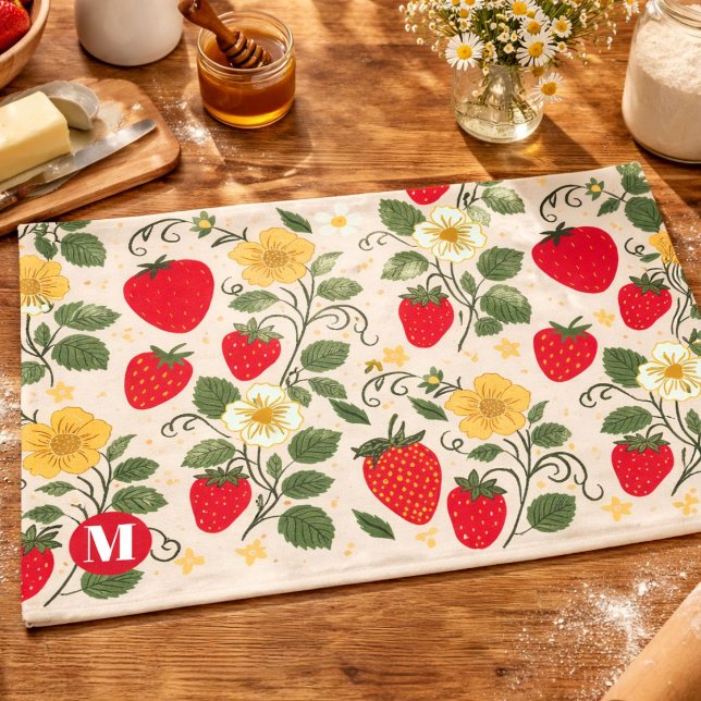 Personalized Red Strawberry Garden Fruit Tea Towel Kökshandduk (Skapare uppladdad)