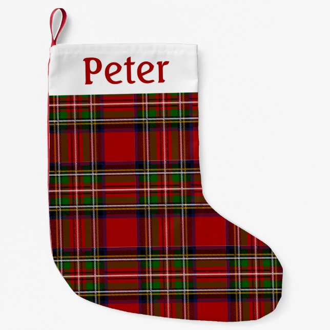 Personalized Red Tartan Christmas Stocking  Liten Julstrumpa (Framsidan)