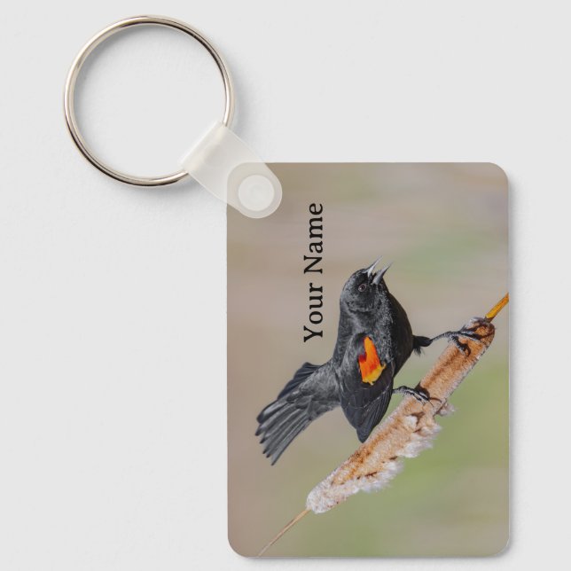 Personalized Red-Winged Blackbird Keychain Nyckelring (Framsida)