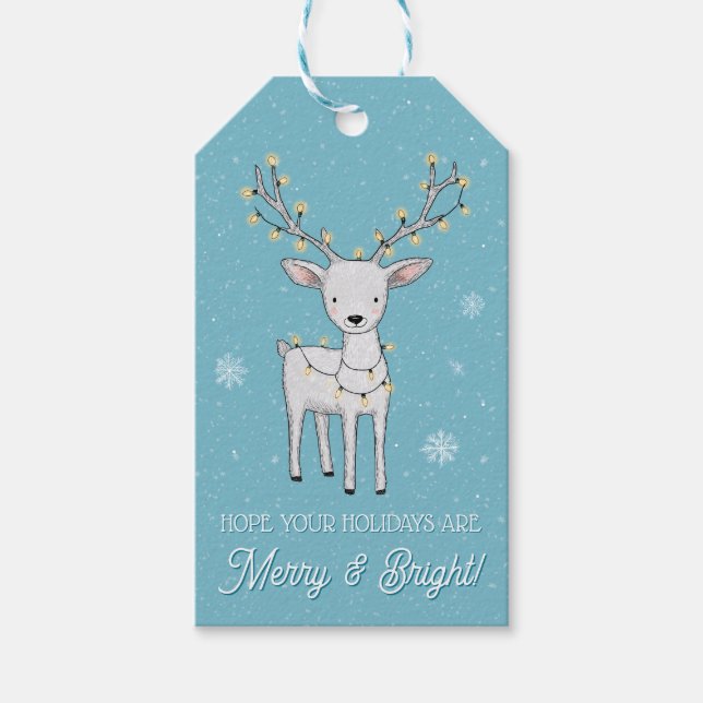 Personalized Reindeer Merry Bright Christmas Presentetikett (Framsidan)