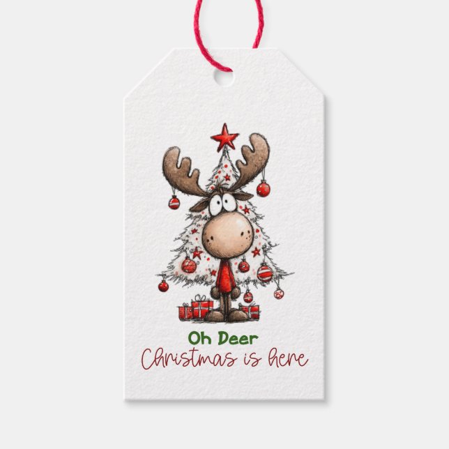 Personalized Reindeer “Oh Deer Christmas Is Here” Presentetikett (Framsidan)