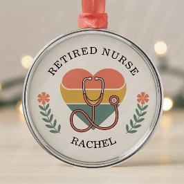 Personalized Retired Nurse Retro Heart Julgransprydnad Metall