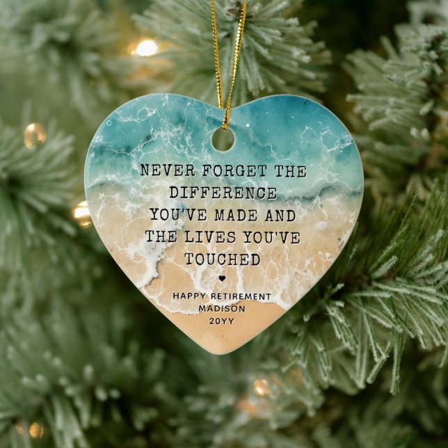 Personalized Retirement Modern Blue Ocean Beach Julgransprydnad Keramik (Träd)