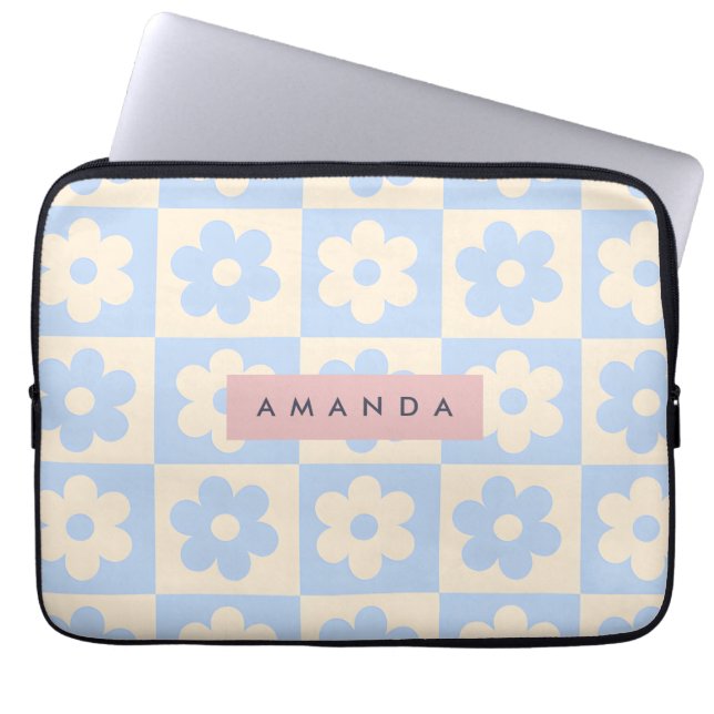 Personalized Retro Blue Daisy Pastel Flower Laptop Fodral (Framsidan)