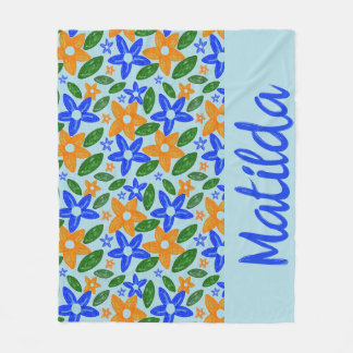 Personalized Retro Blue & Orange Floral Fleecefilt