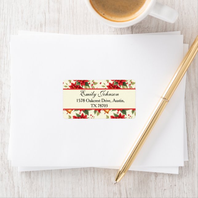 Personalized Retro Christmas Floral Stationery  Adressetikett (Insitu)