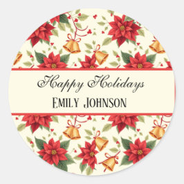 Personalized Retro Christmas Floral Stationery  Runt Klistermärke