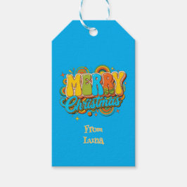 Personalized Retro Christmas Groovy Name Presentetikett