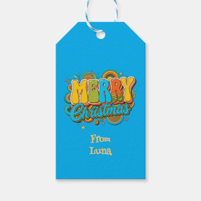 Personalized Retro Christmas Groovy Name  Presentetikett (Framsidan)