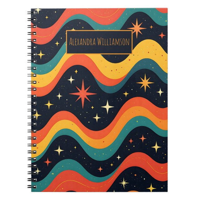 Personalized Retro Cosmic Waves Notebook Anteckningsbok (Framsidan)