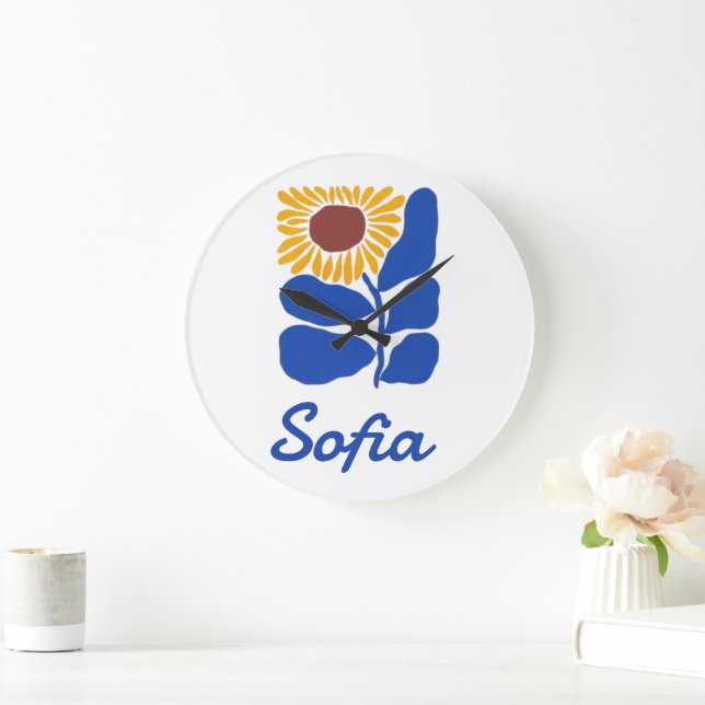 Personalized Retro Floral Daisy Custom Name Gift Stor Klocka (Hem)