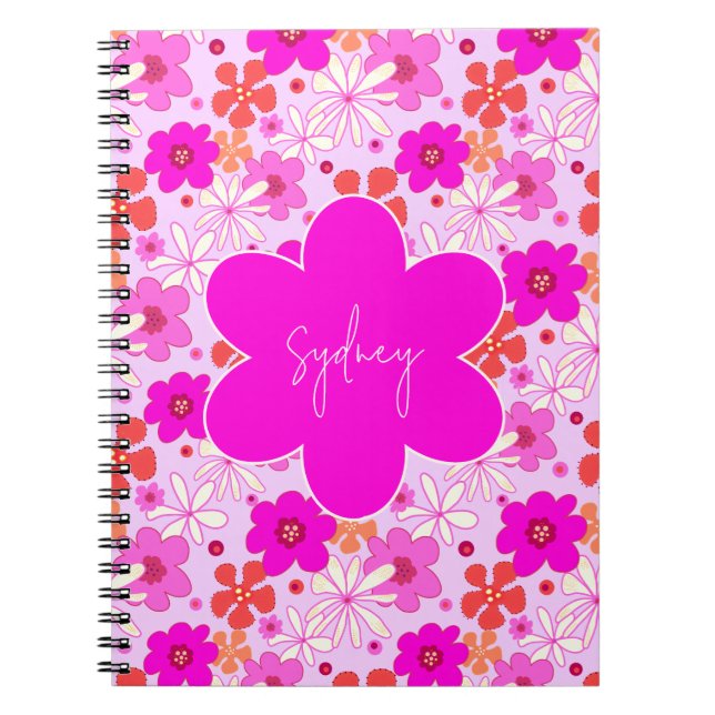 Personalized Retro Floral Design Journal Notebook Anteckningsbok (Framsidan)