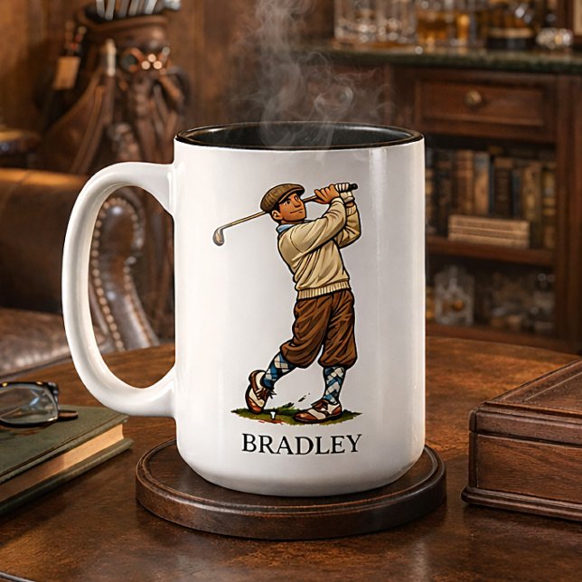 Personalized Retro Golfing Name Gift Mug Två-Tonad Mugg (Skapare uppladdad)