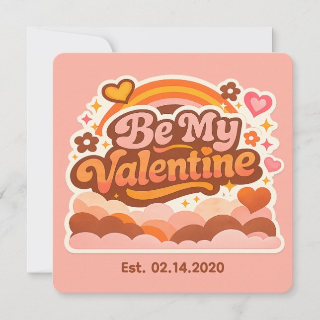 Personalized Retro Groovy Love Editable Date & Mes Kort (Framsida)
