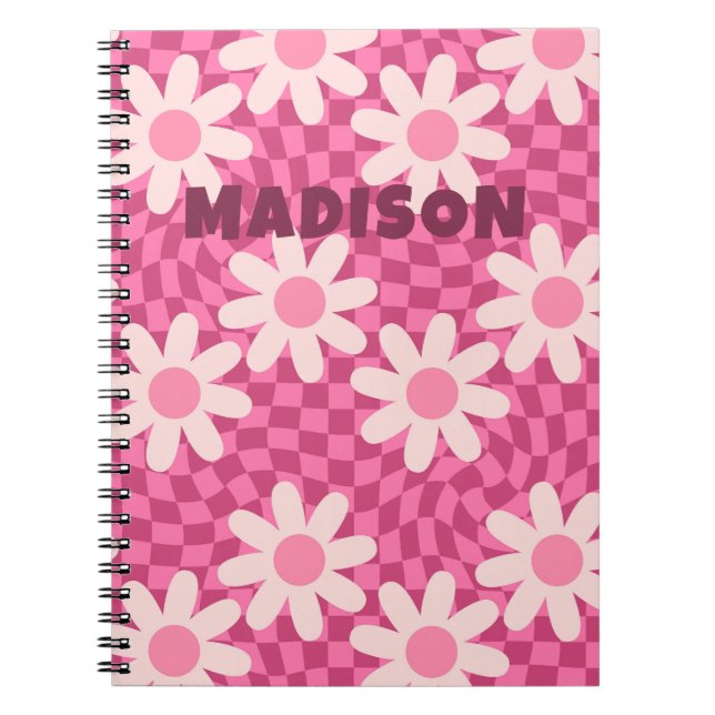 Personalized Retro Groovy Pink Daisy Flower Hippie Anteckningsbok (Framsidan)