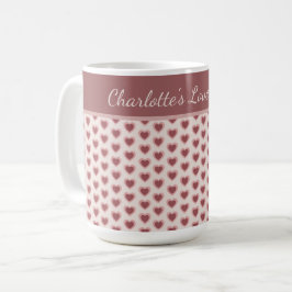 Personalized Retro Hearts Pink Burgundy Kaffemugg