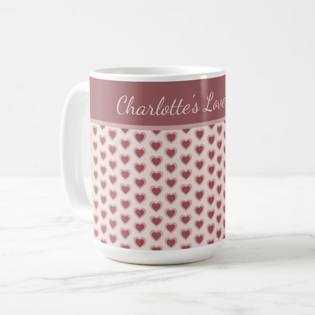 Personalized Retro Hearts Pink Burgundy Kaffemugg (Framsida vänster)