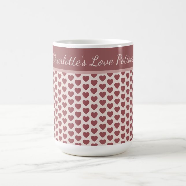 Personalized Retro Hearts Pink Burgundy Kaffemugg (Center)