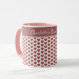 Personalized Retro Hearts Pink Burgundy Mugg