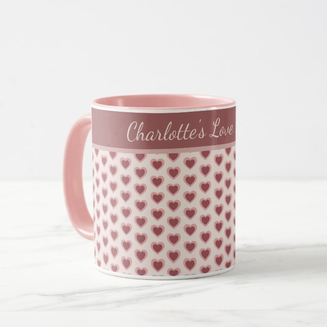 Personalized Retro Hearts Pink Burgundy Mugg (Framsida vänster)
