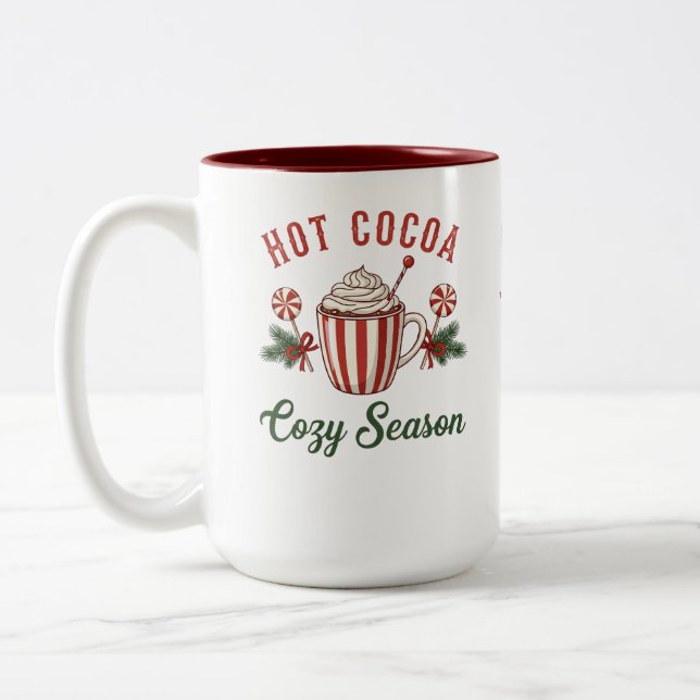 Personalized Retro Hot Cocoa Cozy Season Två-Tonad Mugg (Vänster)