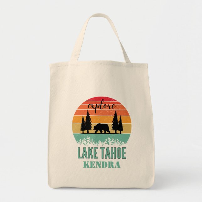 Personalized Retro Lake Tahoe California Bear  Tygkasse (Framsidan)