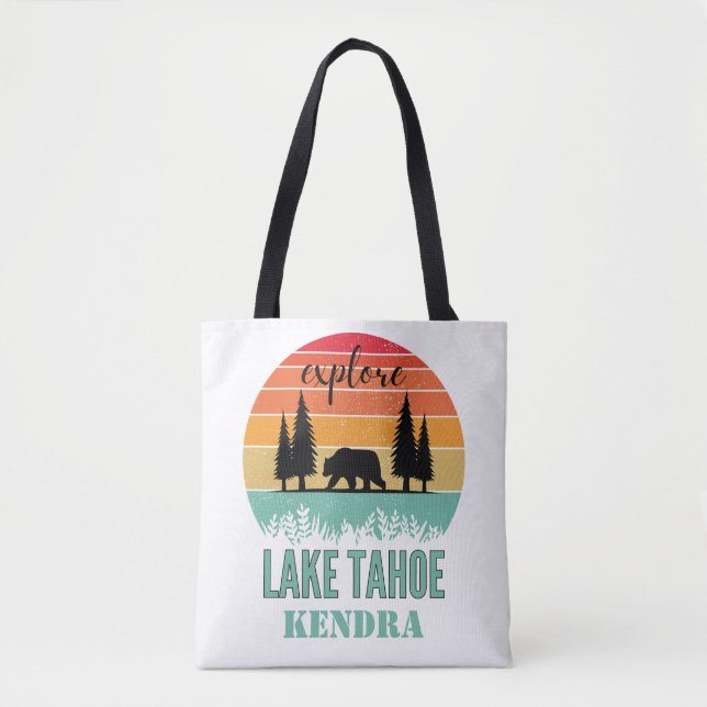 Personalized Retro Lake Tahoe California Bear  Tygkasse (Framsida)