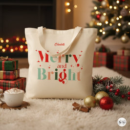Personalized Retro Merry and Bright Christmas Tygkasse
