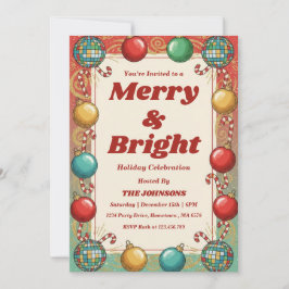 Personalized Retro Merry & Bright Holiday Party Inbjudningar