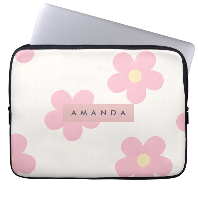 Personalized Retro Pink Daisy Flower Laptop Fodral (Framsidan)