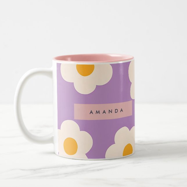 Personalized Retro Purple Daisy Flower Två-Tonad Mugg (Vänster)