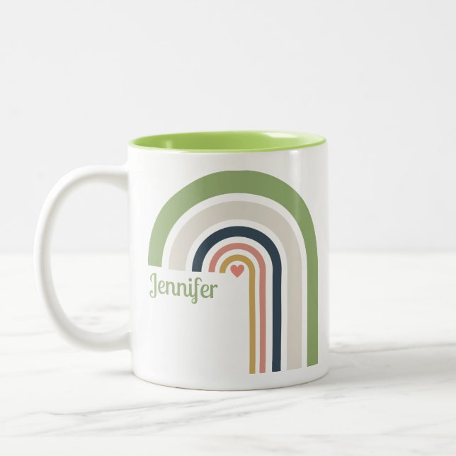 Personalized Retro Rainbow | Boho Coffee Cup Gift  Två-Tonad Mugg (Vänster)