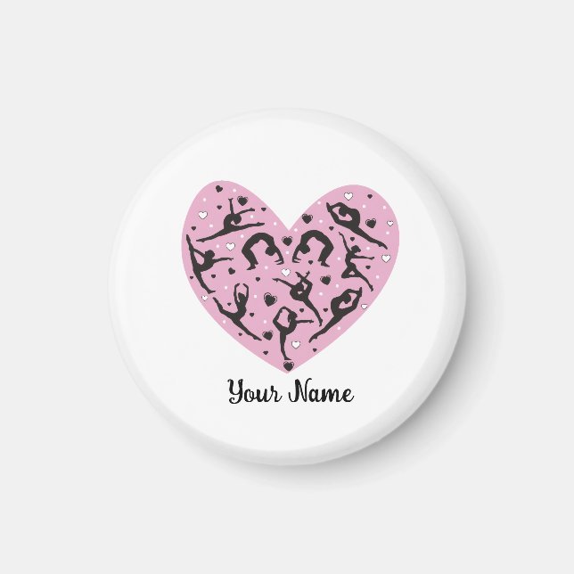 Personalized Rhythmic Gymnastics Magnet Pink Heart (Framsidan)