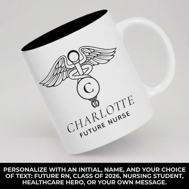 Personalized RN Mug Monogram Nursing Student Gift Två-Tonad Mugg (Personalized RN Mug Monogram Nursing Student Gift, Custom Medical Mug Caduceus Graduation Gift)