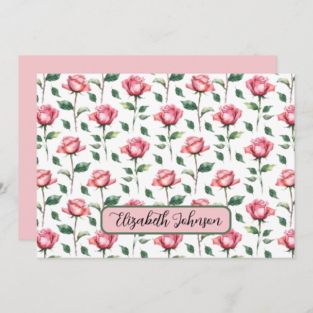 Personalized Rose Floral Botanical Note Card Anteckningskort (Fram/baksida)