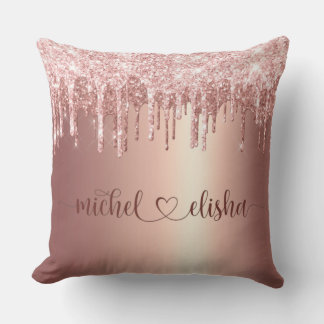 Personalized Rose Gold Glitter Drip Couple Names Kudde