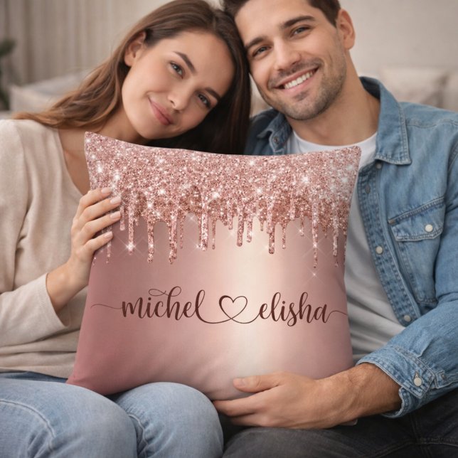 Personalized Rose Gold Glitter Drip Couple Names Kudde (Skapare uppladdad)