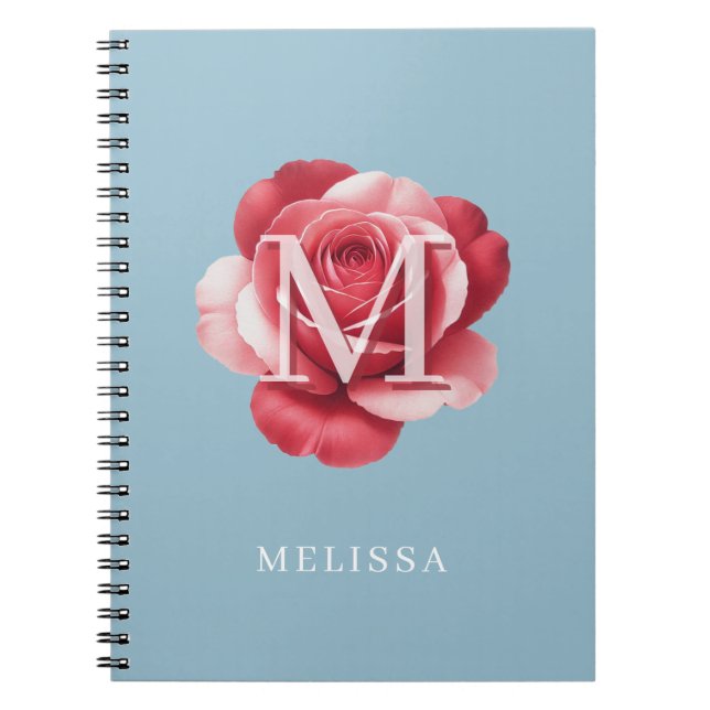 Personalized Rose Initial Notebook | Modern Floral Anteckningsbok (Framsidan)